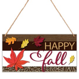 Fbitey Fall Decor Wooden Sign - Thanksgiving Decoration for Front Door - Autumn Farmhouse Decor, Perfect Housewarming and Holiday Gifts 6x12 Inch (Happy Fall) A01