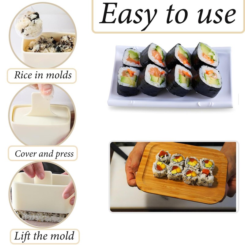 4Pcs Onigiri Mould Set,Portable Onigiri Mold Bring Rice Spoon Wrapper
