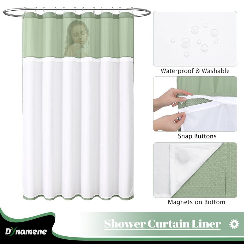 Dynamene Extra Long Shower Curtain, 84 Inch Long Waffle Fabric