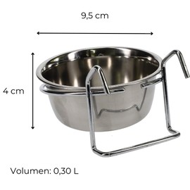 Stainless Steel Bowl for Hanging Screw or Hook Attachment Bird Rodent Dog Bowl (0.30 L with Hook Holder)