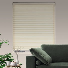 JIANGPIN TEXTILE Zebra Blinds for Windows, Free-Stop Zebra Shades, Dual Layer Light Filtering Sheer Blinds for Indoor Windows, Roller Window Shades for Privacy (22" W X 72" H, Cream)