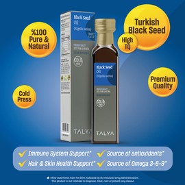 TALYA TALYA Black Seed Oil 8.45 fl. oz (250 ml) - Liquid Black Seed Oil - Dietary Supplement - Immune Support - High Thymoquinone - Cold Pressed - Pure Turkish Black Seed Oil - Non-GMO - Glass Bottle