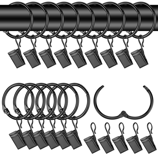 42 Pcs Curtain Rings with Clips, 32mm Metal Curtain Rings