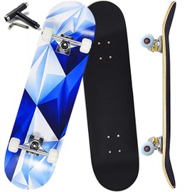 ANYFUN Pro Complete Skateboards for Beginners Girls Boys Kids Youths Teens Adults 31"x8" Skate Boards 7 Layers Canadian Maple Double Kick Deck Concave Longboard (Blue LCE)