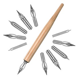ZEYIYER 11 Pcs Dip Pens, Drawing Nibs for Dip Pens, Stainless Steel G Pen Ink Nibs with Wooden Drawing Holder for Writing, Calligraphy