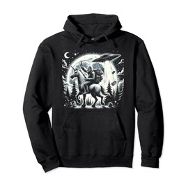 Bigfoot Riding a Unicorn Drinking a Beer, Moon and a UFO Pullover Hoodie