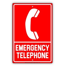 Emergency Telephone With Graphic Safety Alert Warning Notice Aluminum Metal Tin 12"x18" Sign Plate