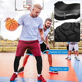 GUOZI Double Crashproof Knee Calf Pads [2 Pack], Thigh Compression Leg Sleeves Protection, Shin Brace Support for Youth Adults Sports Football Basketb