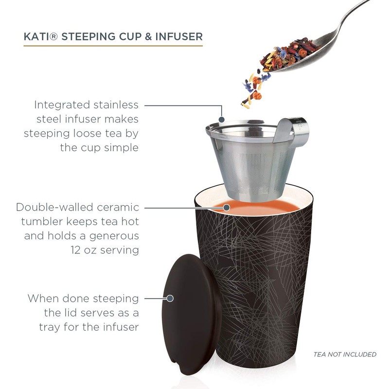 Tea Forte Double-Walled Ceramic Kati Cup, Removable Stainless Steel Infuser