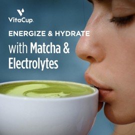 VitaCup Hydration Matcha Instant Packets, for Natural Energy and Detox, w/Electrolytes, Ceremonial Grade Organic Matcha, Coconut Water, Pink Himalayan Salt, Magnesium, in Single Serve Sticks, 10 Ct