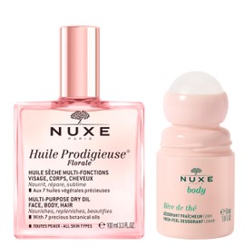 NUXE Huile Prodigieuse Floral (3.3 Fl Oz) & Rêve de Thé Aluminum-Free Deodorant (1.6 Fl Oz), Skincare Duo for Radiant Skin & 24-Hour Freshness