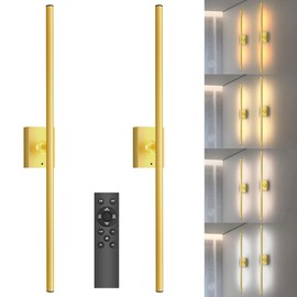 Yurnero Rechargeable Battery Wall Sconces Set of Two - Wireless Operated Modern Remote Dimmable Black & Gold Cordless Wall Light Sconce for Bedroom, Bathroom, Entryway, Decor & Task Lighting