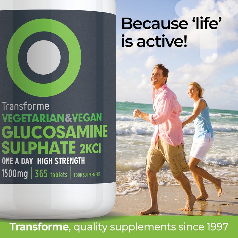 Glucosamine Sulphate 2KCl 1500mg 365 Tablets, 1 Year Supply, Vegan