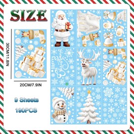 9 Sheets Xmas Window Stickers Xmas Window Clings White Stereo Static Sticker for Xmas Window Stickers Xmas Scene Snowflake Window Stickers Decorations Xmas Window Decals for Glass