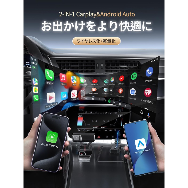 Lemorele Wireless CarPlay & Android Auto Adapter, Wireless, Bluetooth/Music/Navigation Cable,