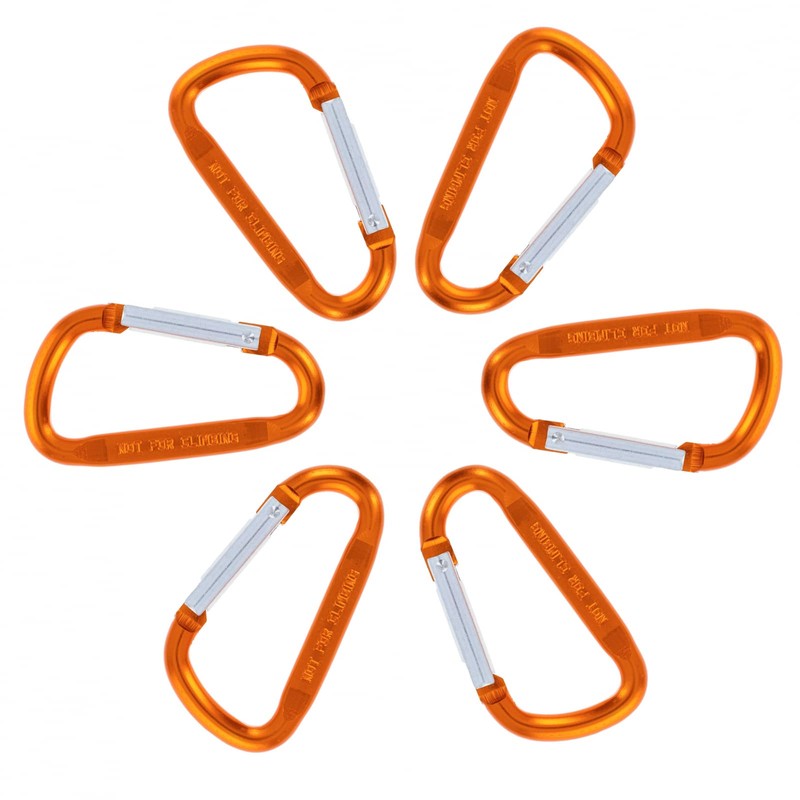 6 Pack Aluminum Multi-Color Carabiner Spring Clip Keychain (Orange, Large)