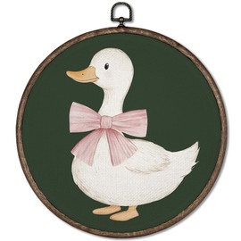 GWFSJYU Cute Duck Framed Wall Art, Duck Bathroom Decor, Vintage Duck Round Canvas Prints Wall Art, Girly Duck Wall Hanging Decor for Bathroom Bedroom Girls Room, 10x10inch