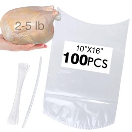 Anmboor Poultry Shrink Bags, 100 Pack 10x16 Inches Clear Chicken Bag With 100 Zip Ties And A Silicone Straw For Chickens, Rabbits