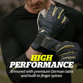 Storelli Silencer Threat Goalkeeper Gloves, High-Impact Hand Protection with 5 Removable Finger Spines, German Quartz Latex