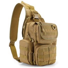 G4Free Tactical EDC Sling Bag Shoulder Army Molle Daypack Military Backpack Camping Hiking Crossbody Bag(666-Tan)