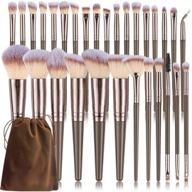 Brochas de Maquillaje Profesional 30 Piezas Kit, Set de Brochas Cosméticas Multifunction, Incluye 30 Brochas Y Una Bolsa de Tela, Ideal para Regalo Y Uso Diario (Marrón)