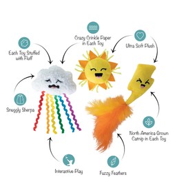 Fringe Studio Plush Cat Toy Set, Purr-Fect Weather, Mini 3 Piece Set, Pet Shop Collection (904032)