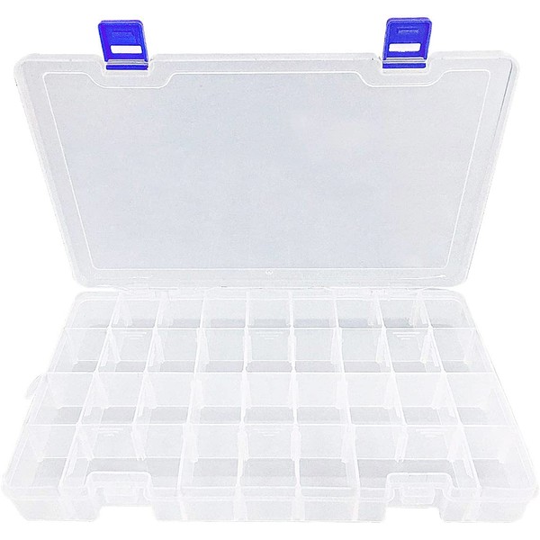 Storage Box with Compartments,Qualsen 34 Grids Plastic Organiser Box with