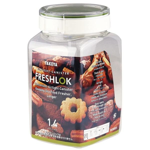 Freshlok Square Shape, 0.4 gal (1.4 L), Made in Japan, Moisture Prevention, One-Touch Open and Close Storage Container