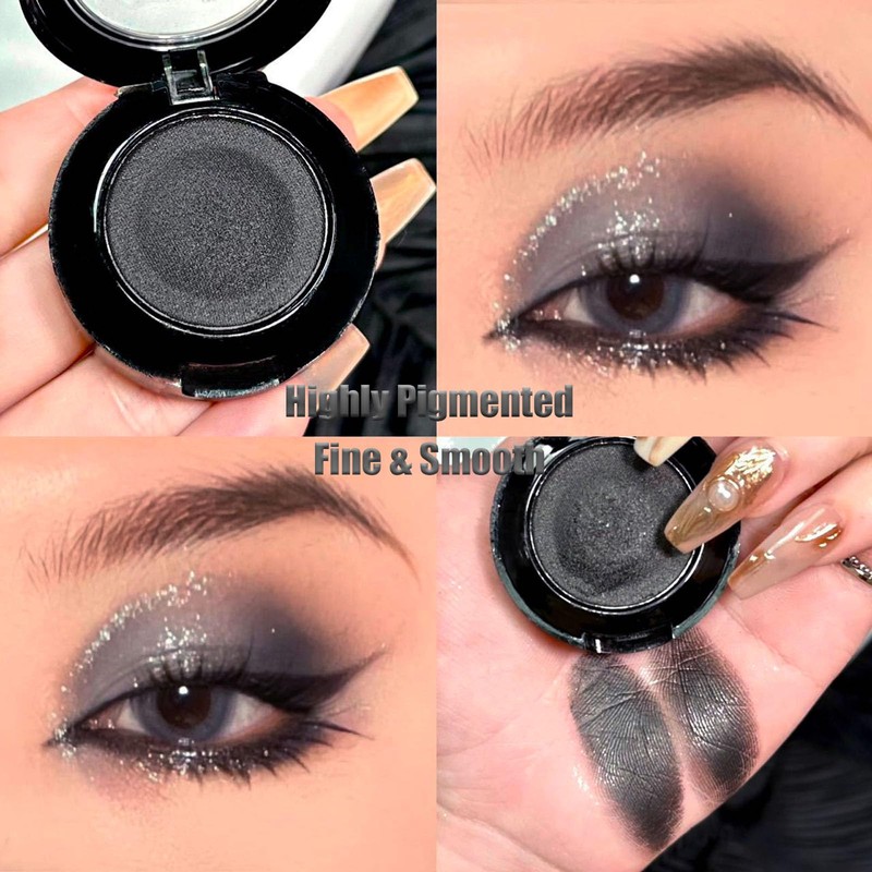 Black Matte Eyeshadow, Single Smoky Eyeshadows Pressed Powder, Highly Pigmented