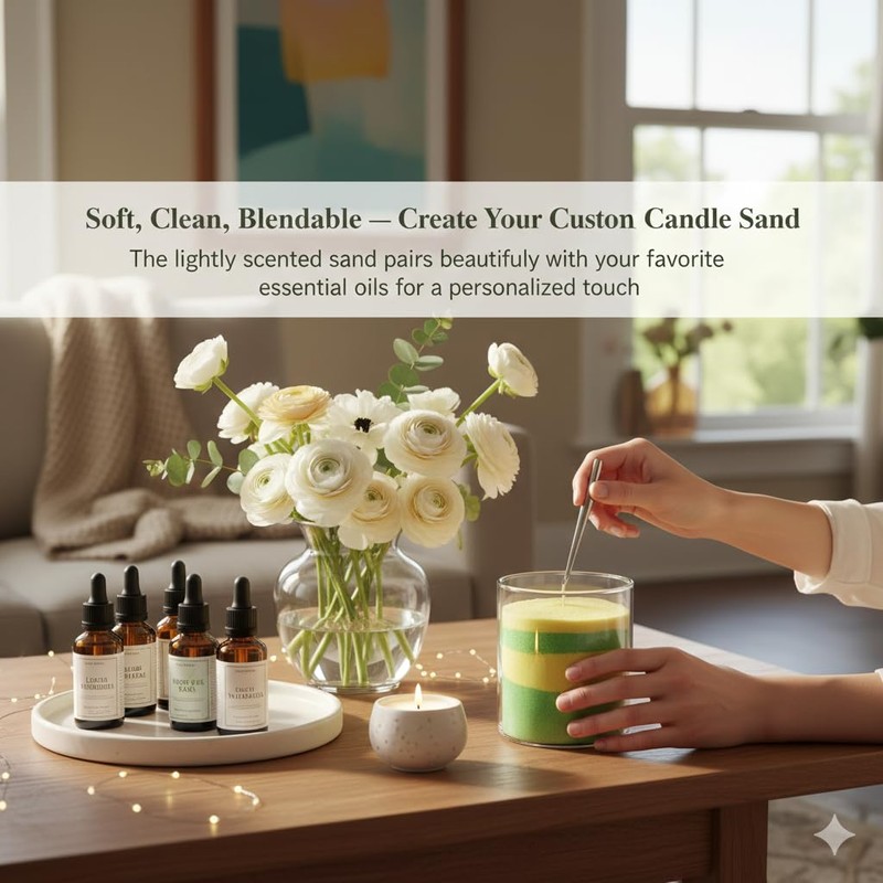 Monivi Scented Candle Sand with Wicks 1.1lb Green Pearled Candle