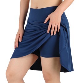 Turnhier Women's 20" Knee Length Skorts Skirts Casual Athletic Tennis Golf Skirt with Pockets, (Navy,2XL)