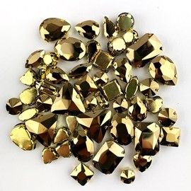 Heyiwell 50PC Mix Shape Sew On Crystal Rhinestone Flatback Gold Claw Glass Rhinestone for Clothes&Bags, Shoes,DIY Crafts 8mm~ 18mm(Gold)