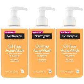 Neutrogena Lavado de acné sin aceite, limpiador facial para combatir el acné con medicina de ácido salicílico, tratamiento para el acné para la cara, 