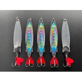 EVERBAY Silver Spinner Spoons Toby Style Fishing Lures Metal Jig Long Cast Sea Fishing Treble Hooks Fishing Spinnerbait for Trout Salmon Bass Cod Pollock, Spinning/Trolling, 7.7cm/12g, 5pcs/Silver