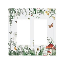 Nijuodnijir Decorative Outlet Covers Colored Butterflies Wildflower Mushroom 2 Gang Double Gfci Rocker Electrical Wall Panels Light Switch Cover Plate For Bed Room Living Room Decor
