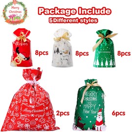 Funnlot Christmas Bags for Presents,Christmas G-ift Bags,Christmas Drawstring Bags 32pcs Xmas Gift Bags Drawstring Colourful Drawstring Bags Christmas With Drawstring Assorted Sizes