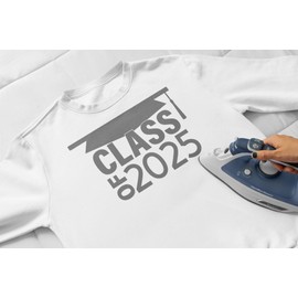 Class of 2025 Iron On Decal, Senior Graduation Patch, DIY Craft, Heat Transfer, Senior Tshirt Graphic Vinyl Applique, Pick Size Color, Iron-On Most Items 5 Min. (Old Gold Glitter)