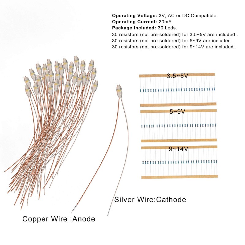 Evemodel 30pcs Pre-soldered Micro Litz Wire Warm White SMD 0603