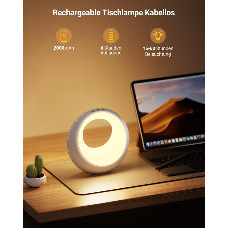 Bonsery Bedside Lamp Touch Dimmable Round with Remote Control, LED