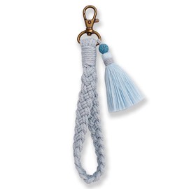 XGALBLA Llavero de macramé bohemio suave hecho a mano con borla de lava y roca para mujer, Azul claro, M