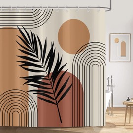 ASDCXZ Boho Style Duschvorhang 180x200 cm, Modern Abstrakt Kunst Blätter Kreisförmig Beige Bad Waschbar Duschvorhänge Polyester Textil Wasserdicht Duschvorhang für Badewanne mit 12 Haken