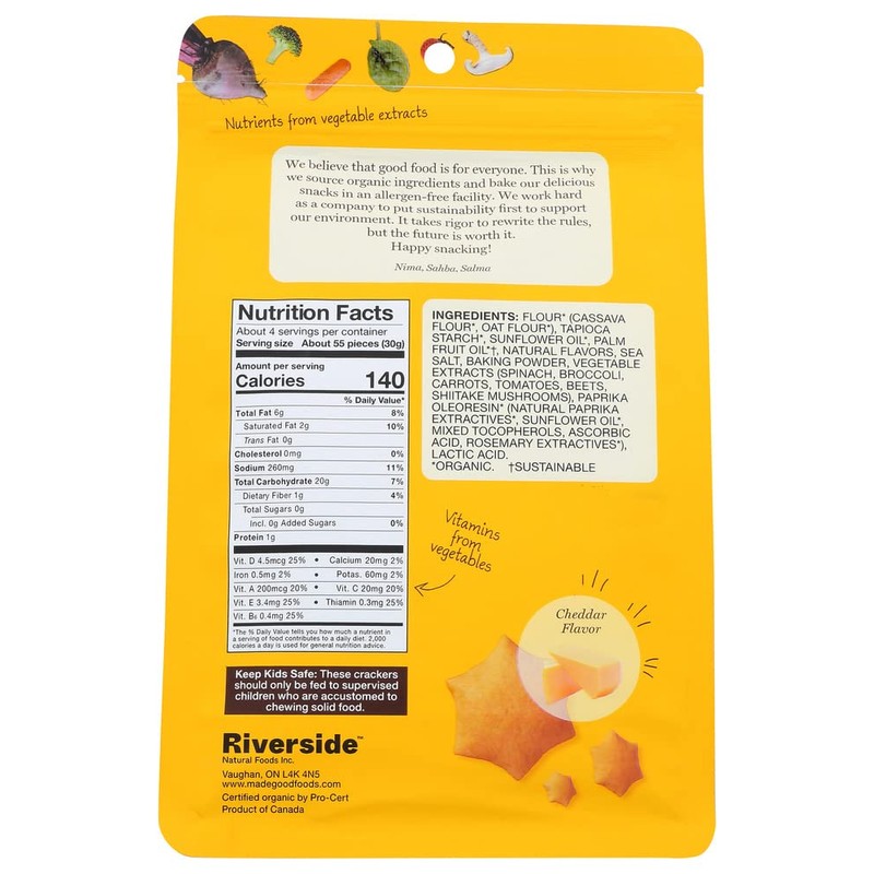 MadeGood Cheddar Star Puffed Crackers, 4.26oz Pouch, Organic Snacks
