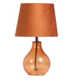 Satsuma Orange Hammered Glass Modern Table Lamp with Satsuma Orange Velvet Shade | 30cm Height | in-Line Switch | UK Approved | Glass Urn Design
