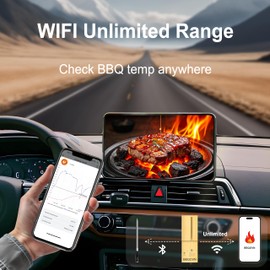WiFi Bluetooth Wireless Meat Thermometer Unlimited Range, Check Temp Anywhere,7 NIST Certified Sensors with Ambient Temp, Monitor for BBQ, Grill, Oven, Smoker, Air Fryer (Black)