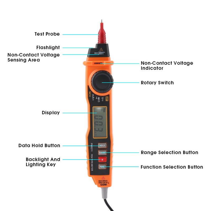 PEAKMETER PM8211 No contact Handheld Electric Digital Voltage Tester Multimeter