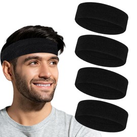 HJZHII Pack of 4 Elastic Headband Men, Sweatband Headband, Sweatband Sports Headband Women's Headband Sport Non-Slip Sweatbands Hair Band Headbands for Yoga Jogging Running Cycling Men
