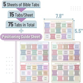 BENIFILE 75 Pcs Bible Tabs for Women/Men/Kid, 66 Pcs Large Print Laminated Bible Stickers & 9 Pcs Blank Index Tabs for Bible Journaling Supplies, Bible Study Accessories (Morandi)