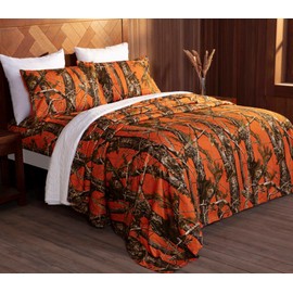 Chezmoi Collection Salem 4-Piece Cabin Lodge Forest Woods Sheet Set - Nature Camo Tree Leaves Printed Soft Microfiber Sheets - King, Orange