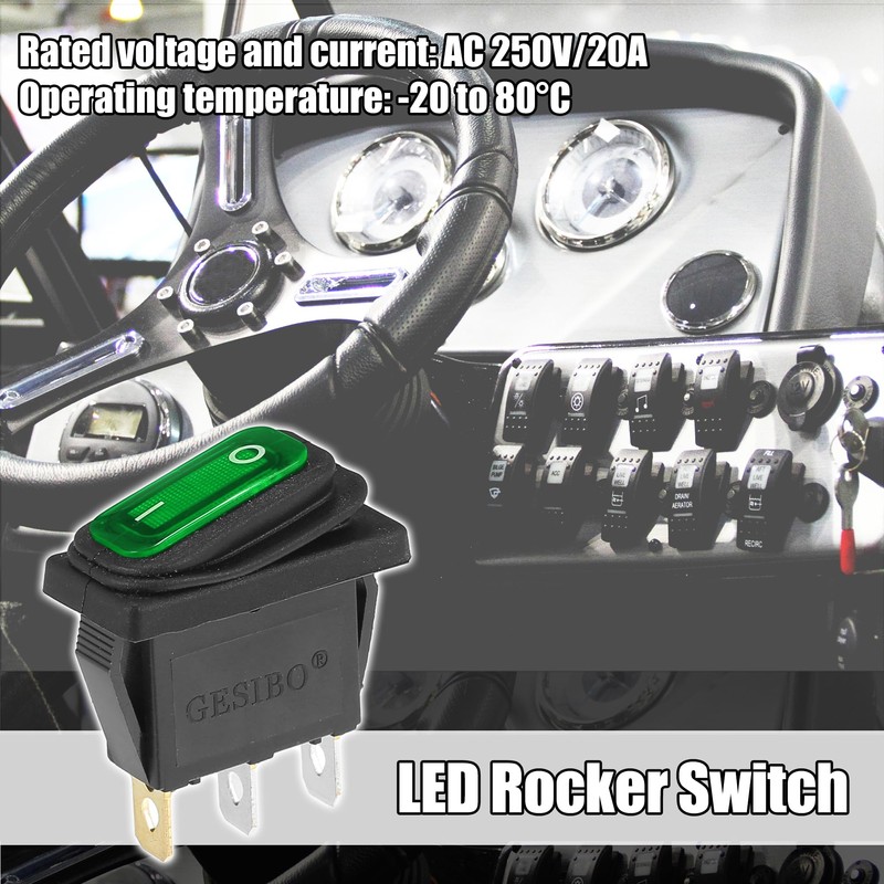 X AUTOHAUX Interior AC 250V/20A LED Rocker Switch On-Off 3