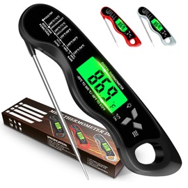 Cooking Thermometer,IP67 Waterproof Digital Meat Thermometer with Backlight, Calibration & Hold Function，Food Thermometer for Cooking,Outdoor Grilling,Candy Making